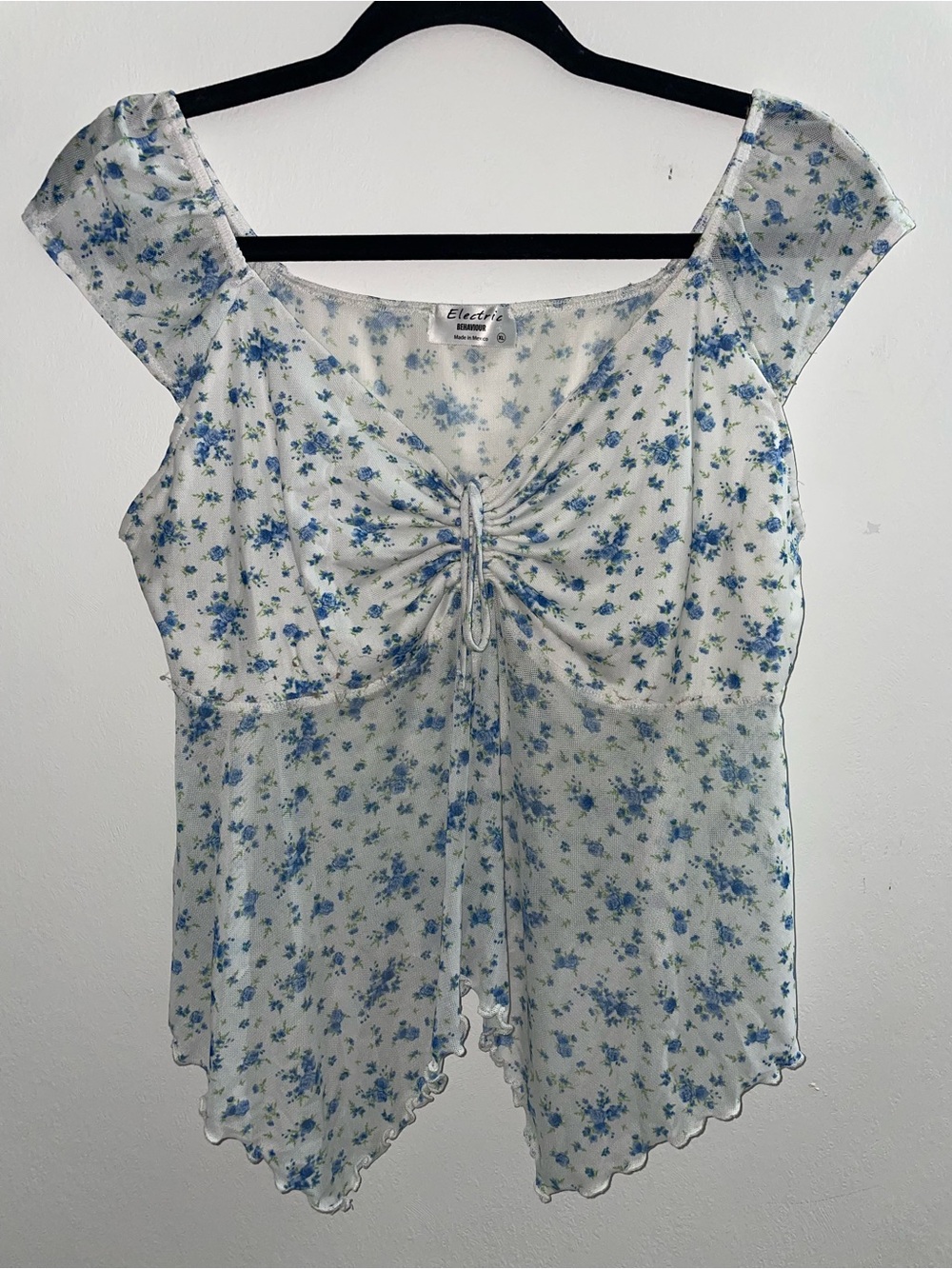 Electric Behavior White Summer Floral Feminine Coquette Blouse Women’s Size XL